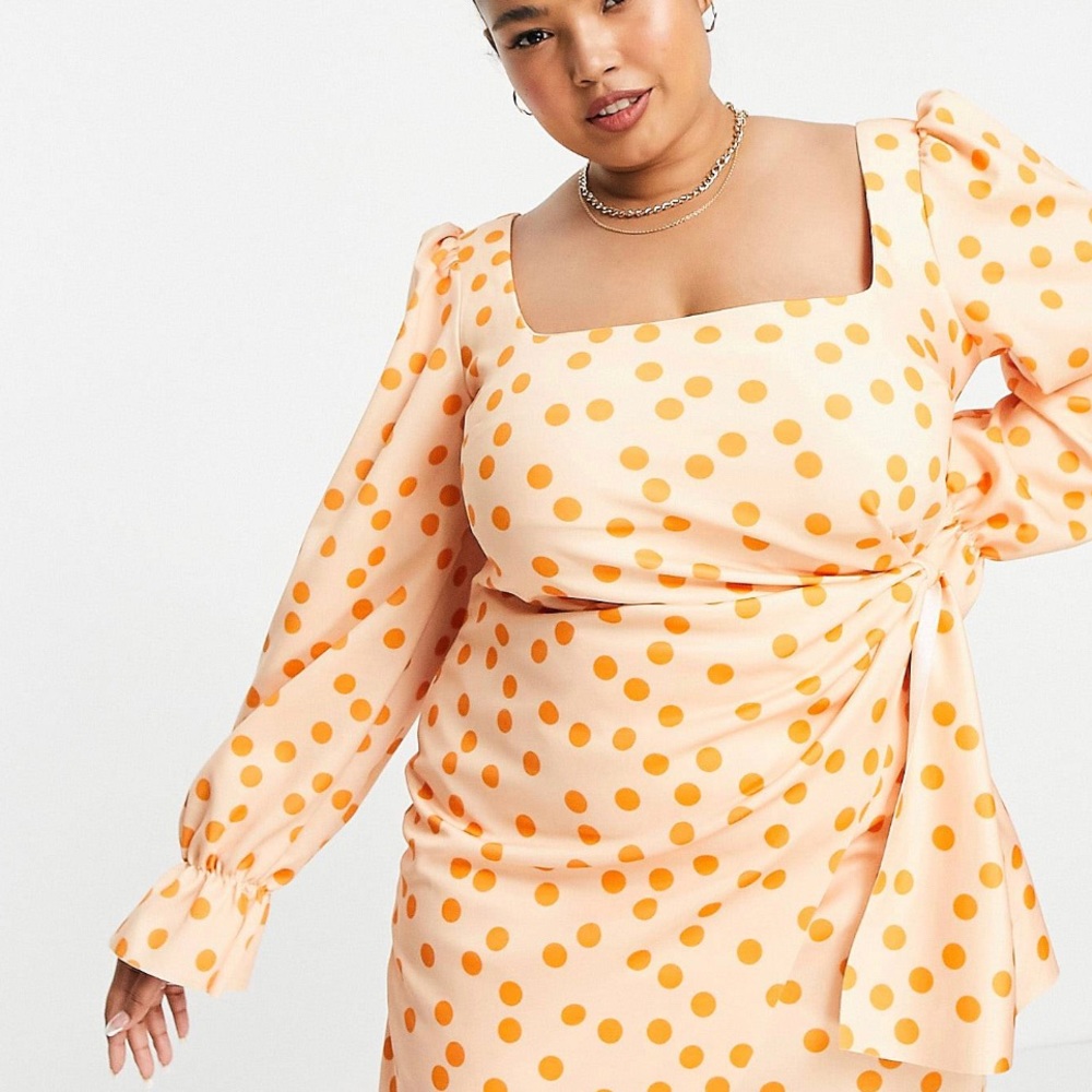 ASOS Peach Mini Dress with Orange Polka Dots